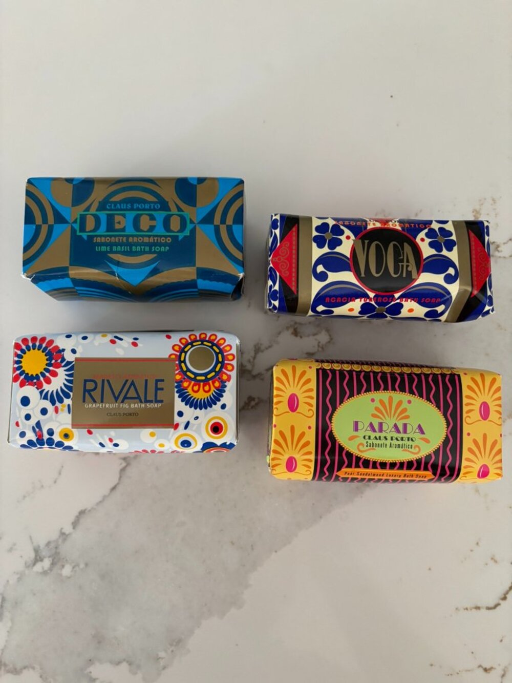 NEW! Claus Porto 4 Piece Luxury Soap Set DECO VOGA PARADA RIVALE 5.28oz PORTUGAL
